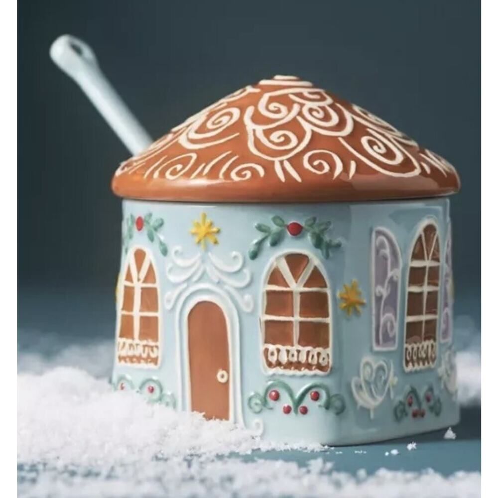Anthropologie Ginger Stoneware Sugar Bowl And Spoon New
